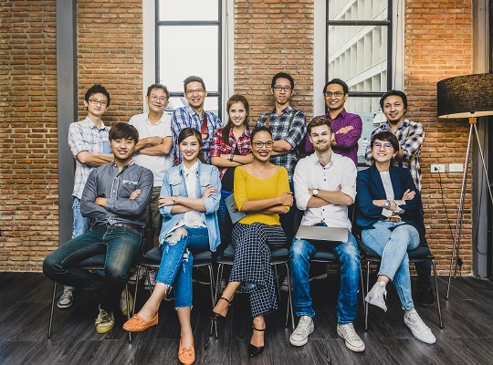 Group Of Asian and Multiethnic Business people with casual suit working in the modern Office, people business group concept